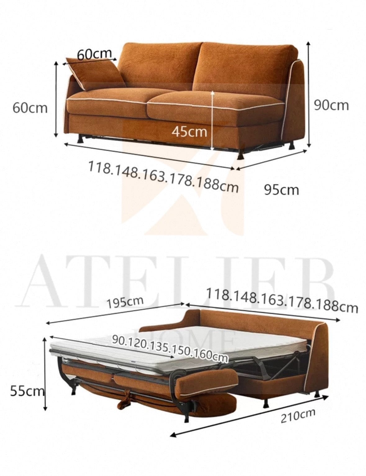 Home Atelier Ramier Foldable Sofa Bed with Mattress
