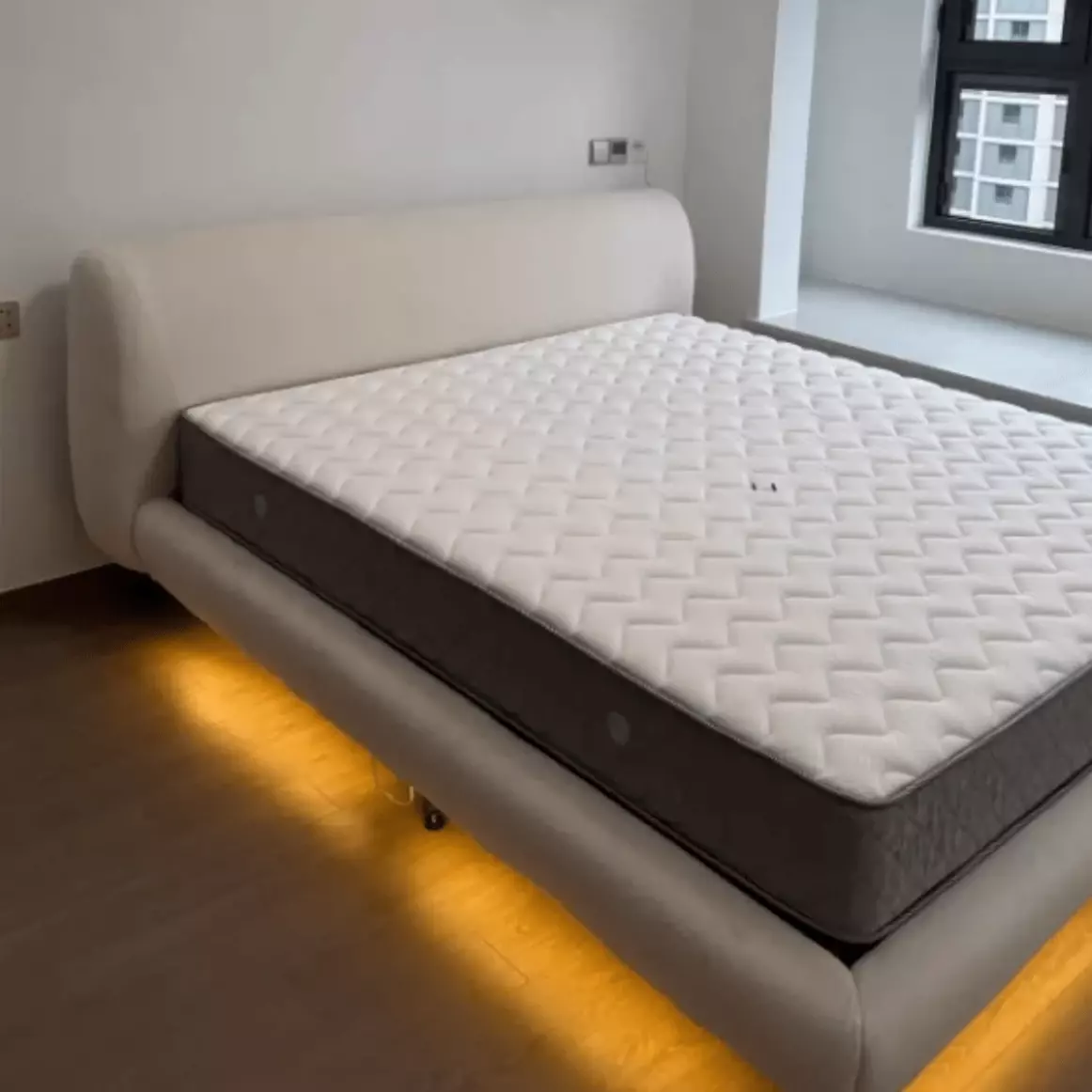Home Atelier Remi Boucle Floating Bed Frame with LED Sensor Base Lighting