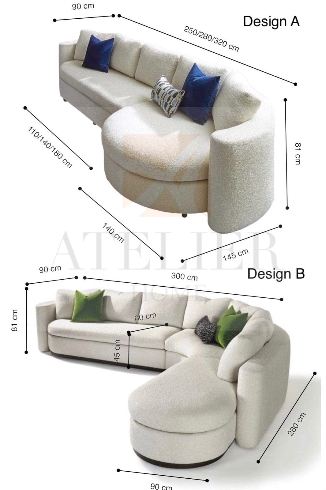 Home Atelier Ricca Performance Boucle Sectional Curve Sofa
