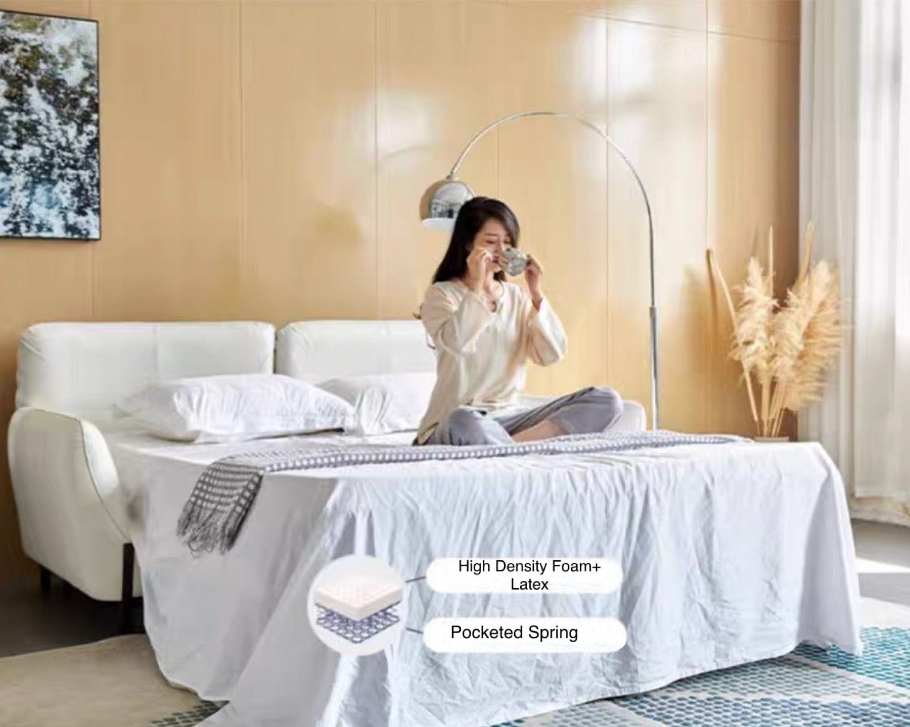 Home Atelier Rollen Leather Foldable Sofa Bed with Mattress