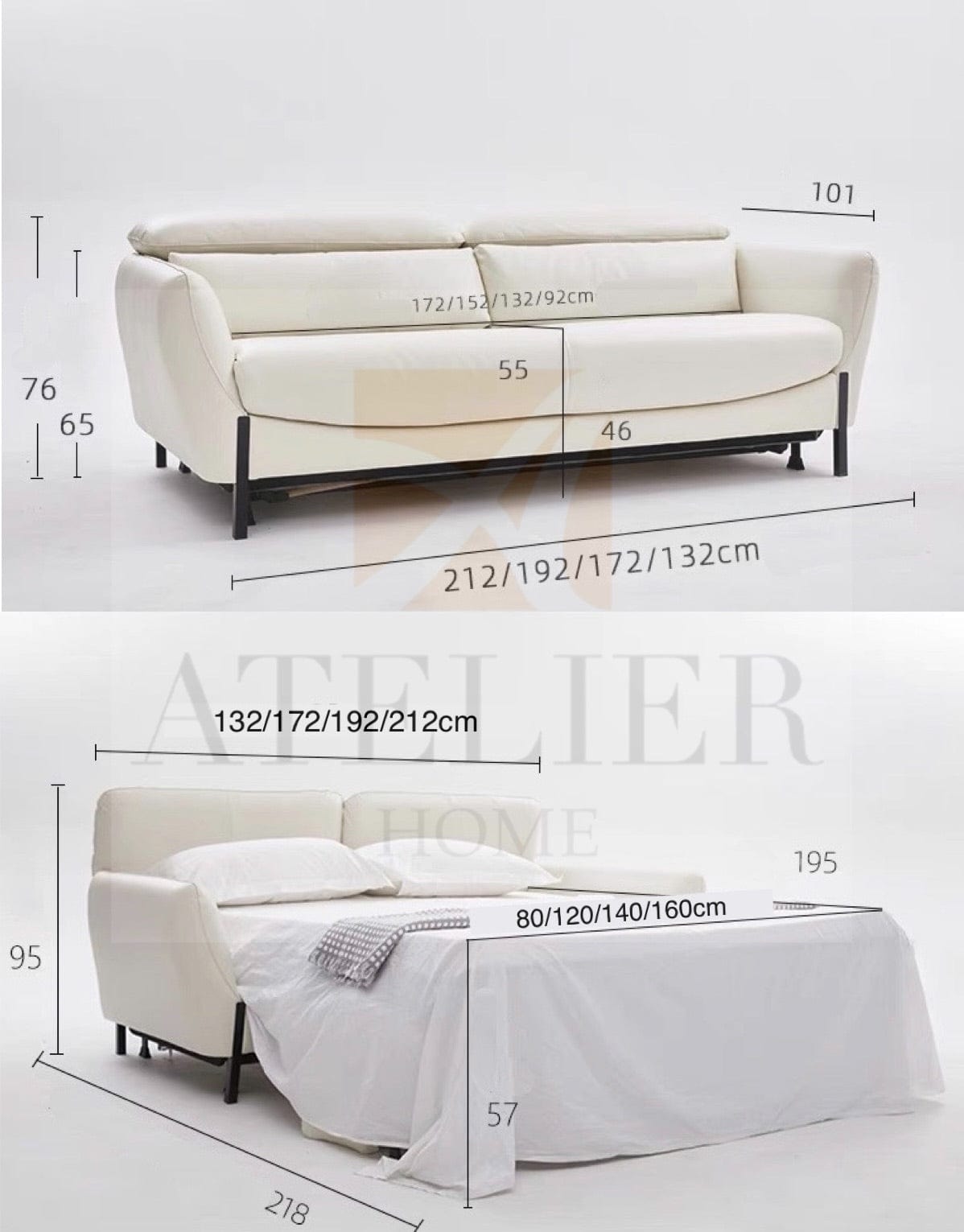 Home Atelier Rollen Leather Foldable Sofa Bed with Mattress