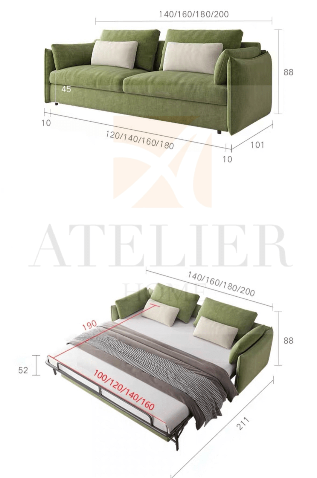 Home Atelier Scott Scratch Resistant Foldable Sofa Bed with Mattress