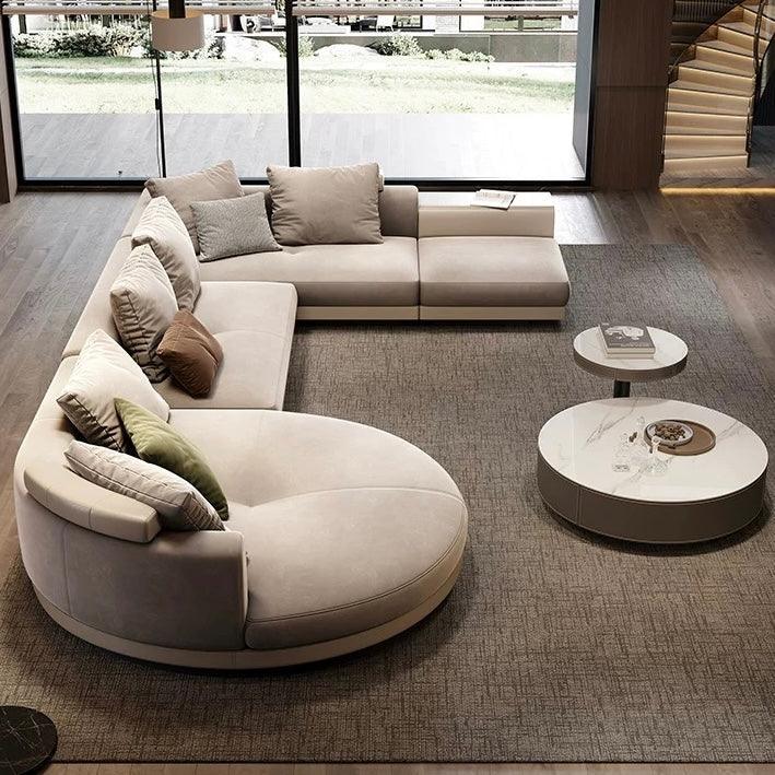 Home Atelier Scratch Resistant Suede Fabric / Group A/ Length 358cm with Curve Chaise / Dark Grey Alyssa Designer Sectional Round Chaise Sofa