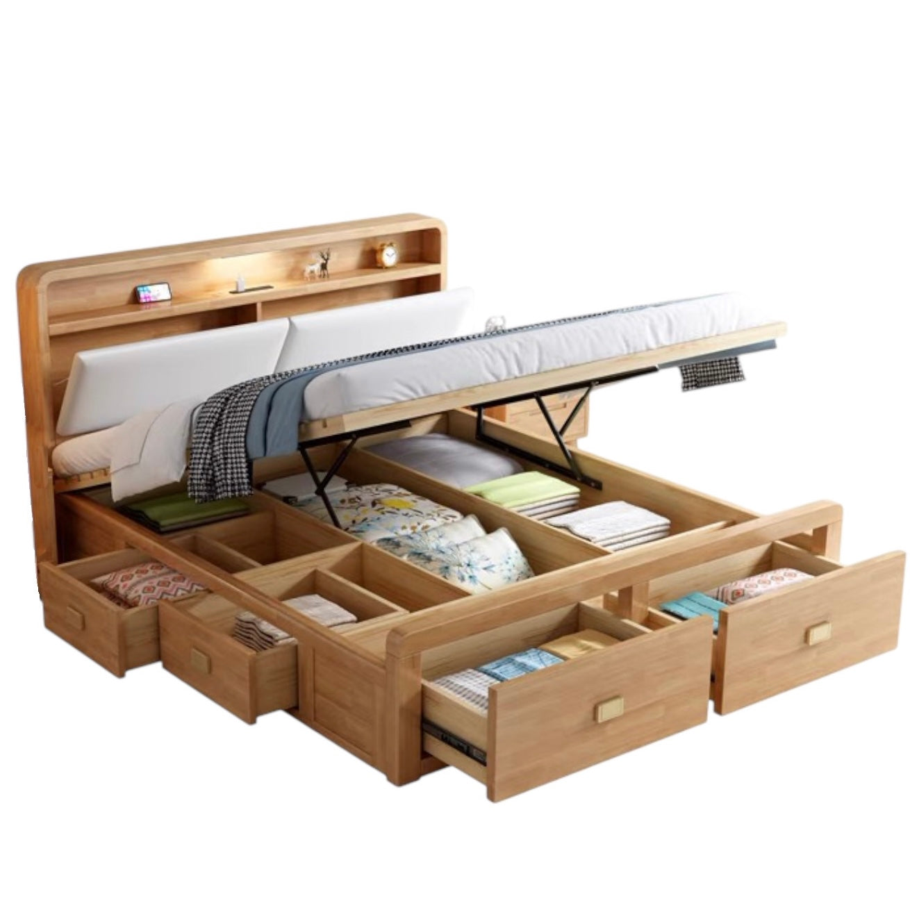 Home Atelier Solid Oak Wood / Super Single Size ( Fits L120 x W200cm Mattress) Stuart Storage Wooden Bed Frame
