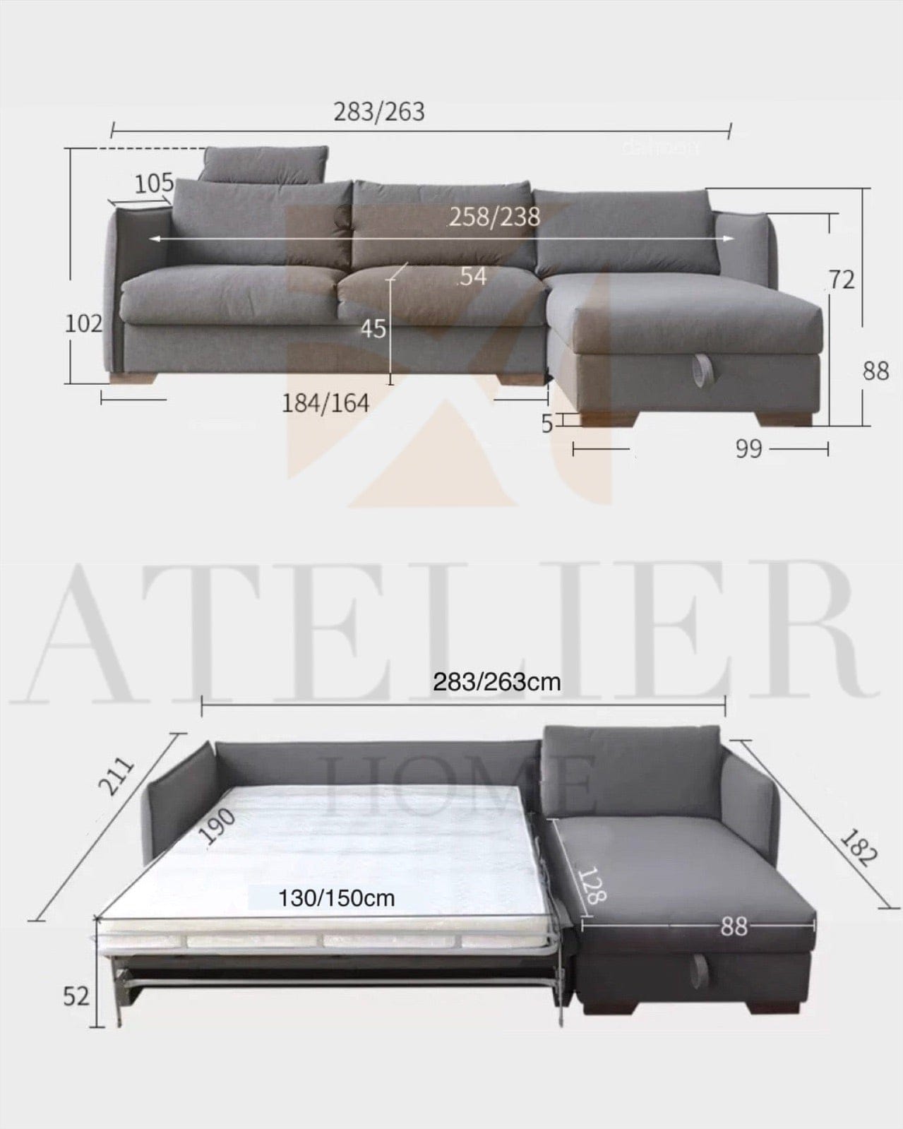 Home Atelier Steven Foldable Storage Sofa Bed with Mattress