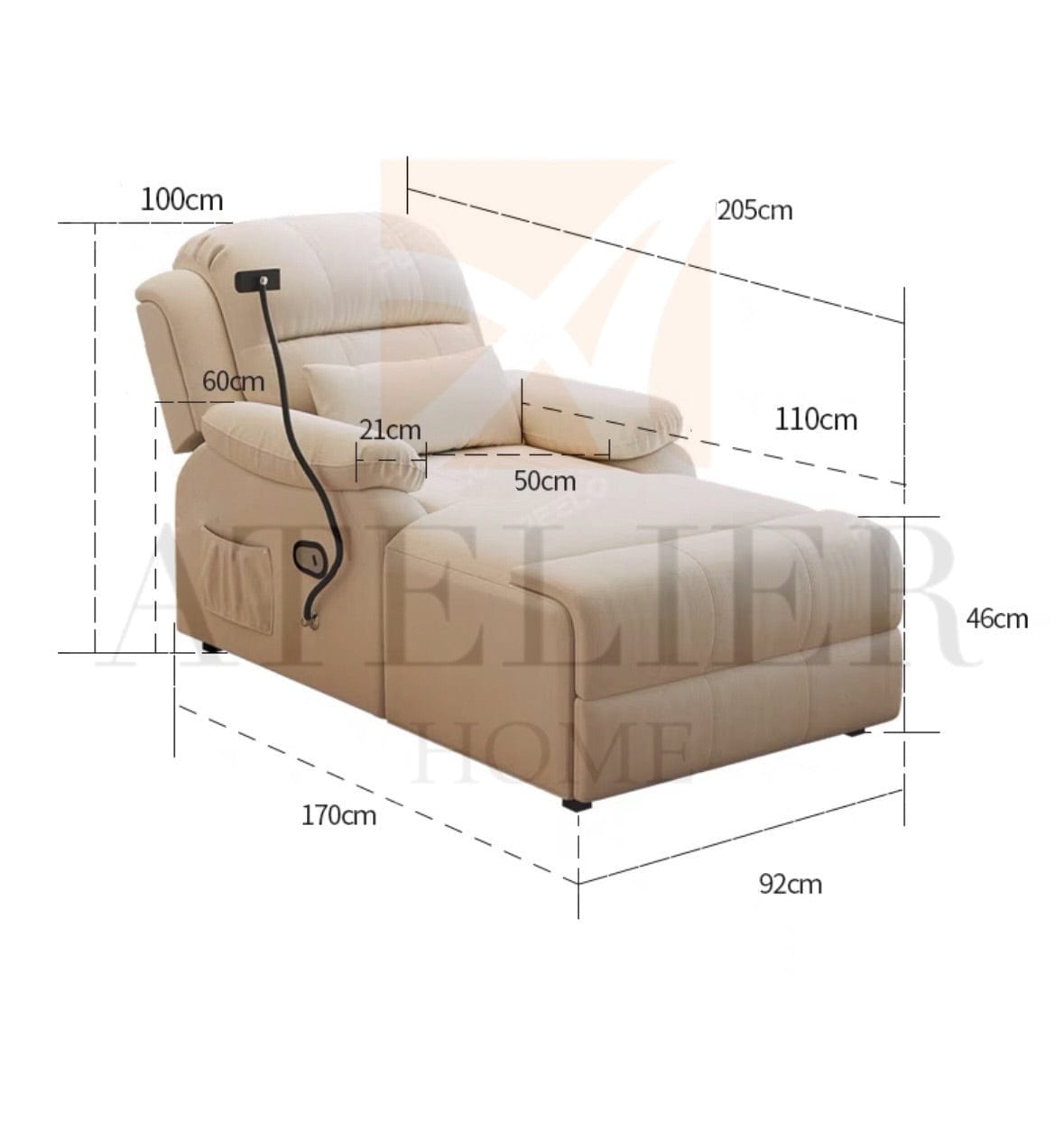 Home Atelier Tenessy 180 degree Electric Recliner Lounge Sofa Bed