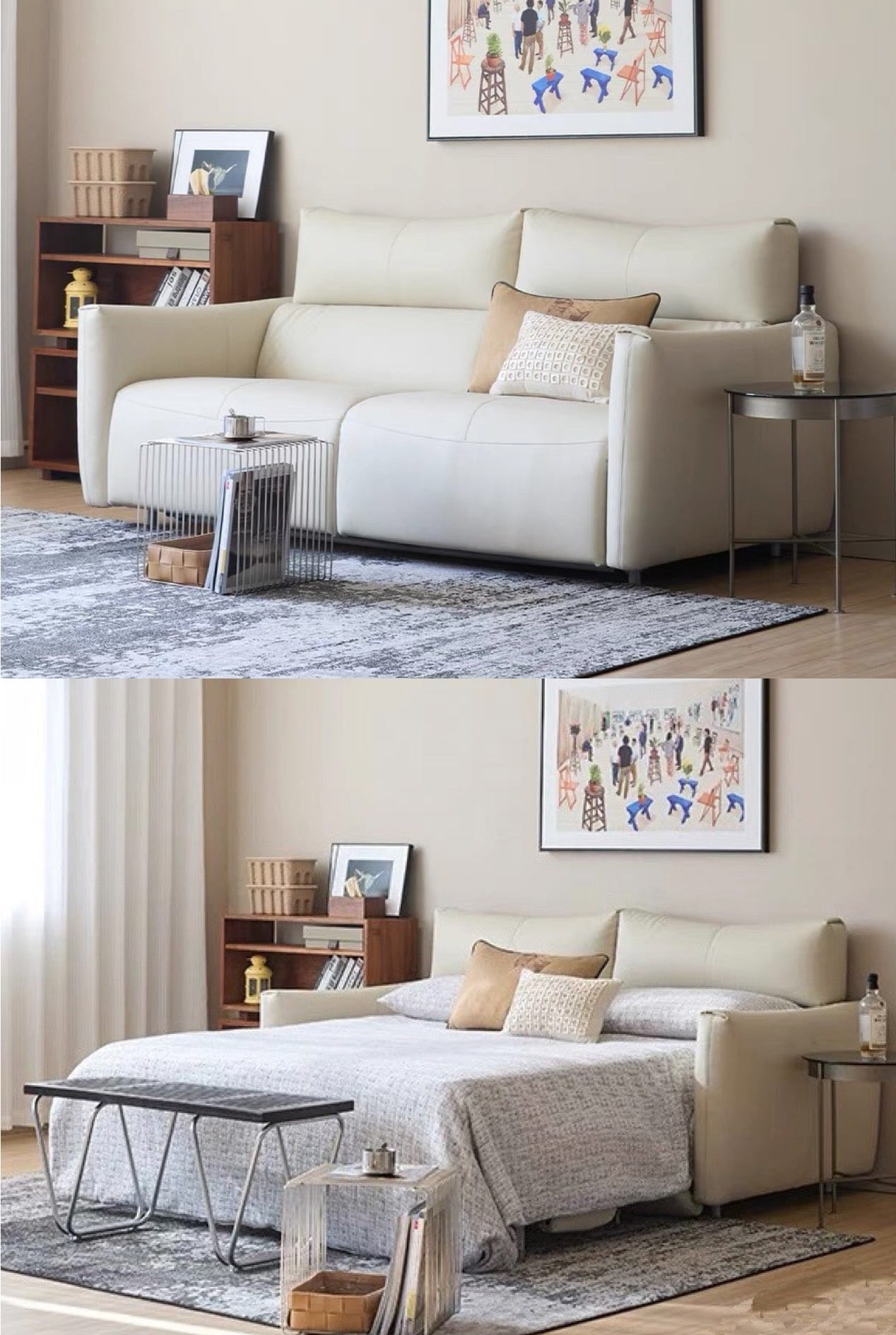 Home Atelier Terence Leather Foldable Sofa Bed with Mattress