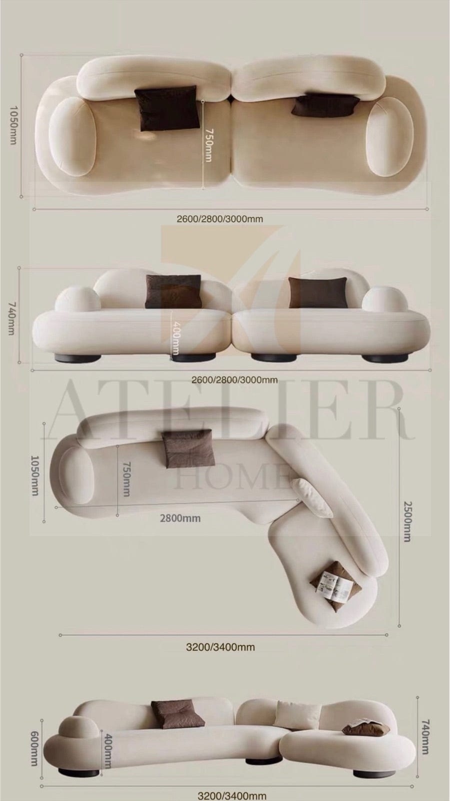 Home Atelier Thanos Scratch Resistant Sectional Designer Curve Sofa