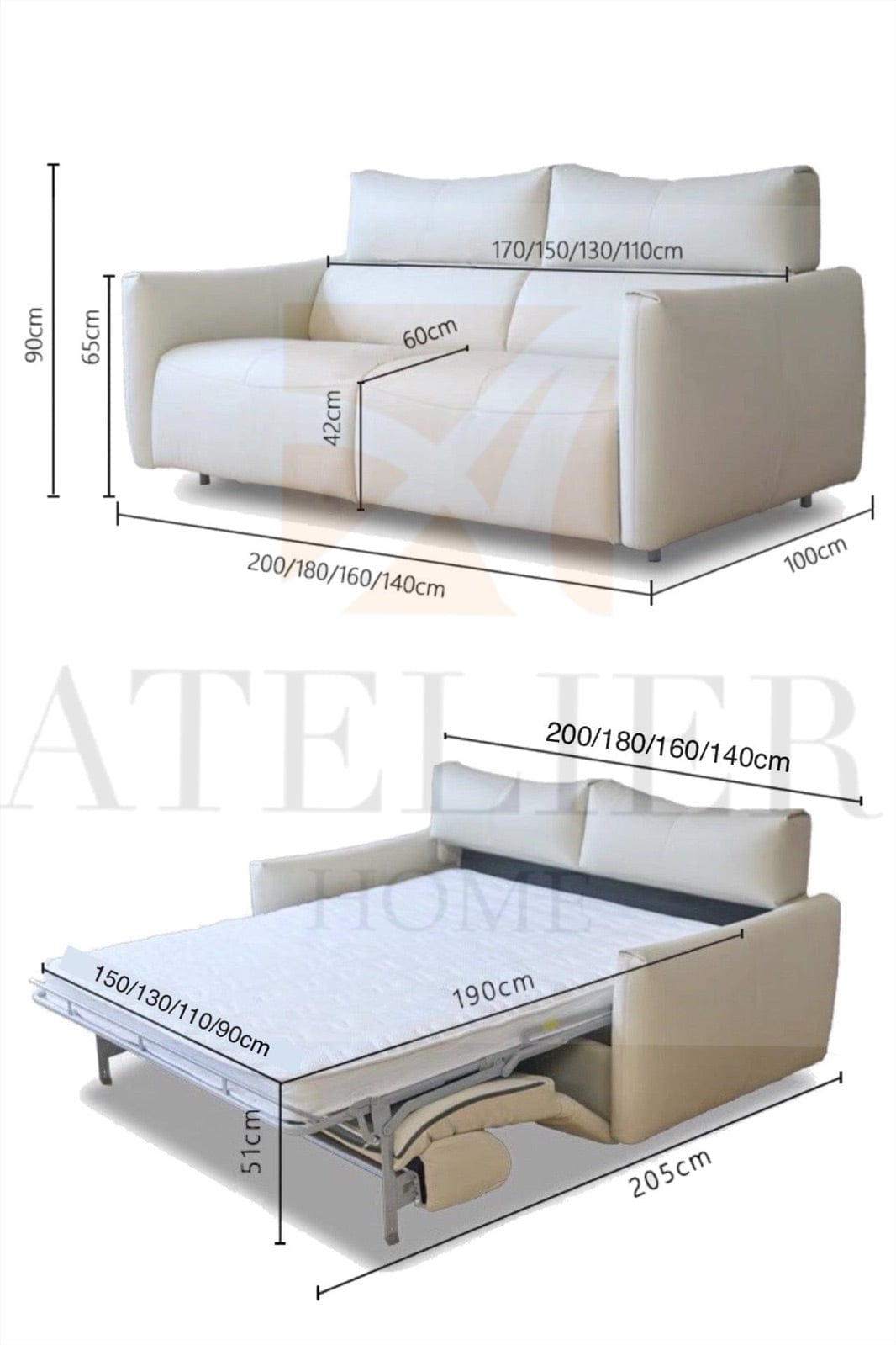 Home Atelier Thomas Leather Foldable Sofa Bed with Mattress