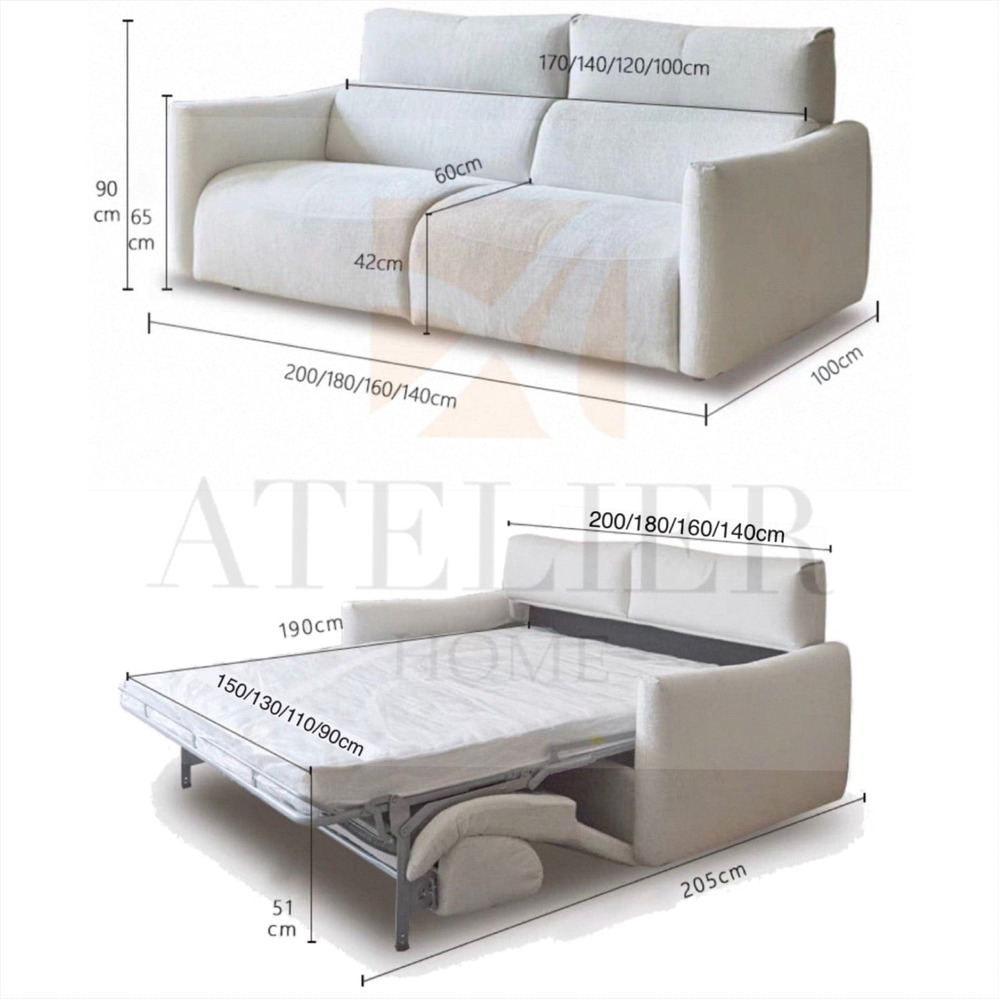 Home Atelier Thomas Scratch Resistant Foldable Sofa Bed with Mattress