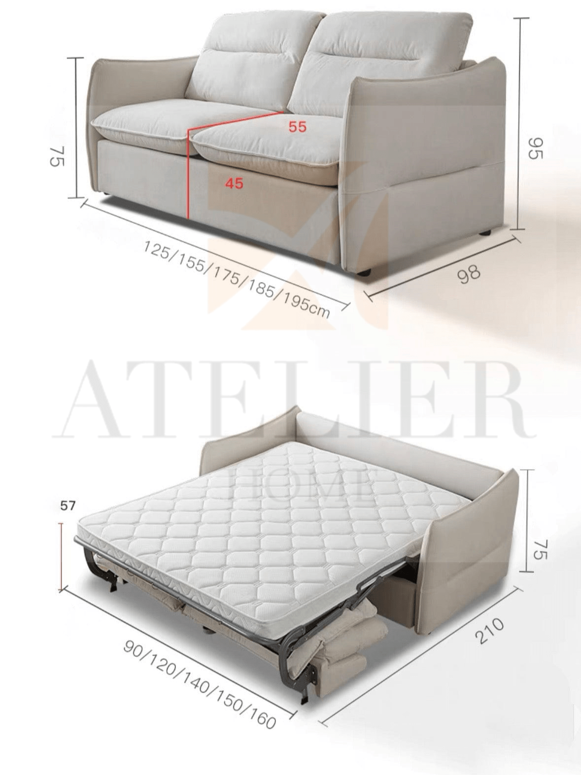 Home Atelier Tiffin Scratch Resistant Foldable Sofa Bed with Mattress