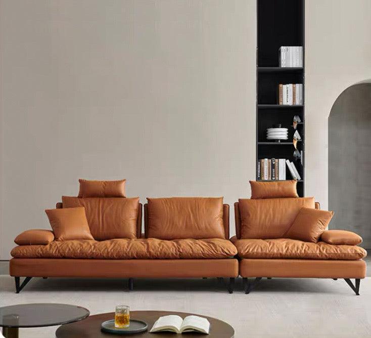 Home Atelier Water and Stain Repellent Leather-Aire / 1 seater / Hermes Orange Tania Slider Sofa