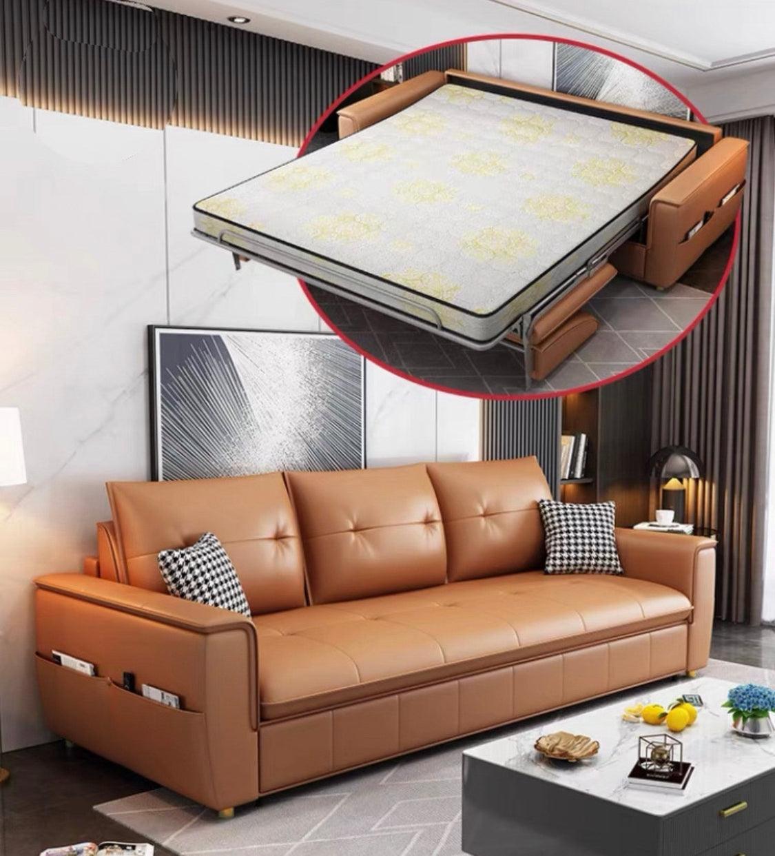 Home Atelier Water and Stain Repellent Leather-Aire / 2 seater/ Super Single Size/ Length 160cm / Light Grey Tina Sofa Bed