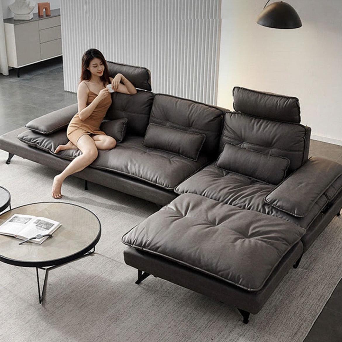 Home Atelier Water and Stain Repellent Leather-Aire / 3 seater L-shape/ Length 325cm / Black Moretti L-shape Slider Sofa