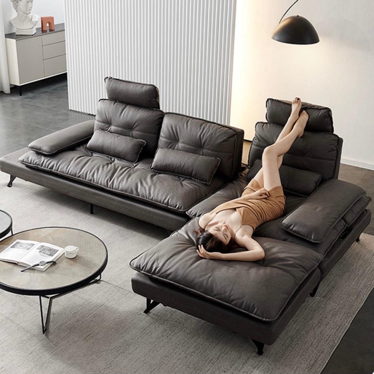 Home Atelier Water and Stain Repellent Leather-Aire / 3 seater L-shape/ Length 325cm / Dark Grey Moretti L-shape Slider Sofa
