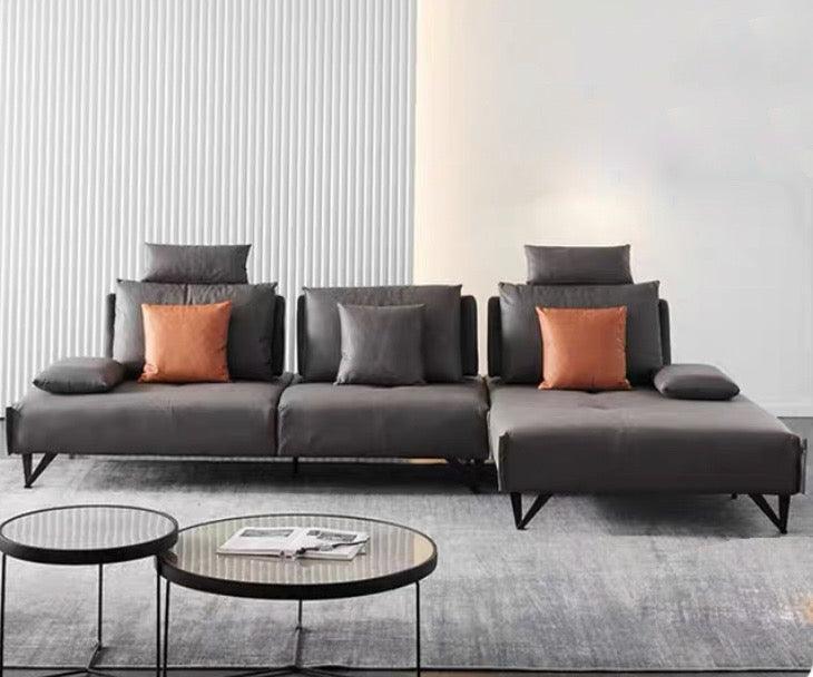 Home Atelier Water and Stain Repellent Leather-Aire / 3 seater L-shape/ Length 327cm / Dark Grey Tallini L-shape Slider Sofa