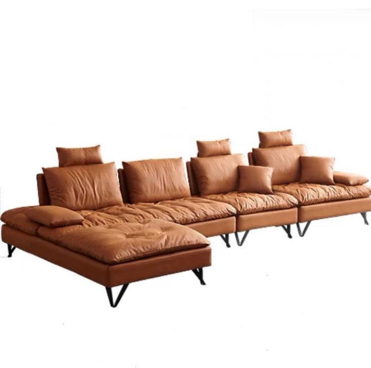 Home Atelier Water and Stain Repellent Leather-Aire / 4 seater L-shape / Hermes Orange Tania L-shape Slider Sofa