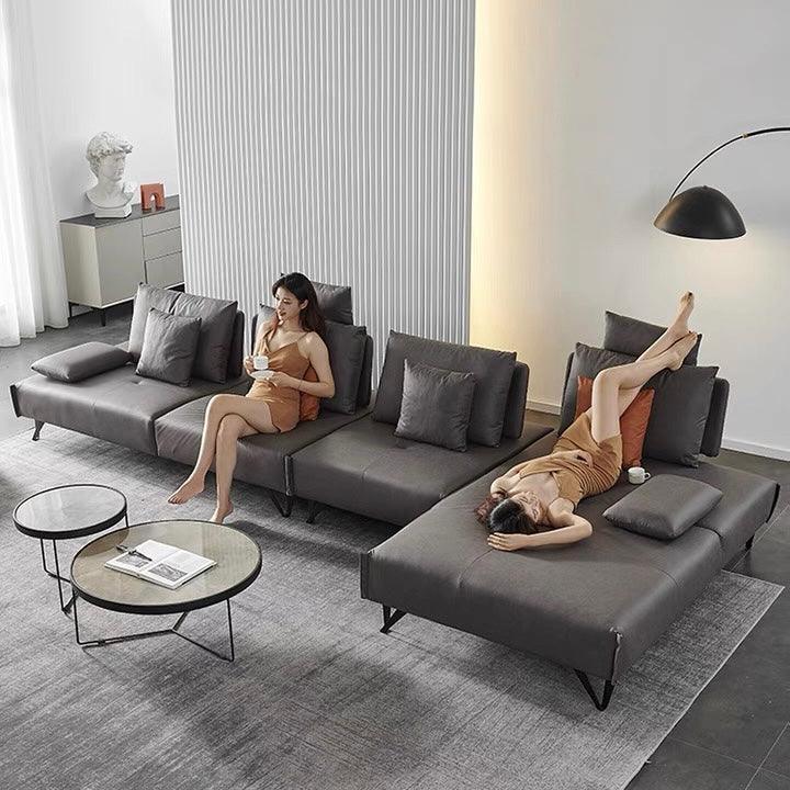 Home Atelier Water and Stain Repellent Leather-Aire / 4 seater L-shape/ Length 421cm / Dark Grey Tallini L-shape Slider Sofa