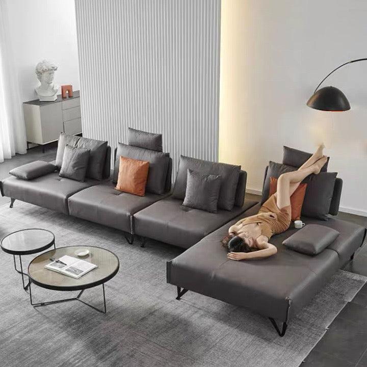 Home Atelier Water and Stain Repellent Leather-Aire / 4 seater L-shape/ Length 421cm / Light Grey Tallini L-shape Slider Sofa