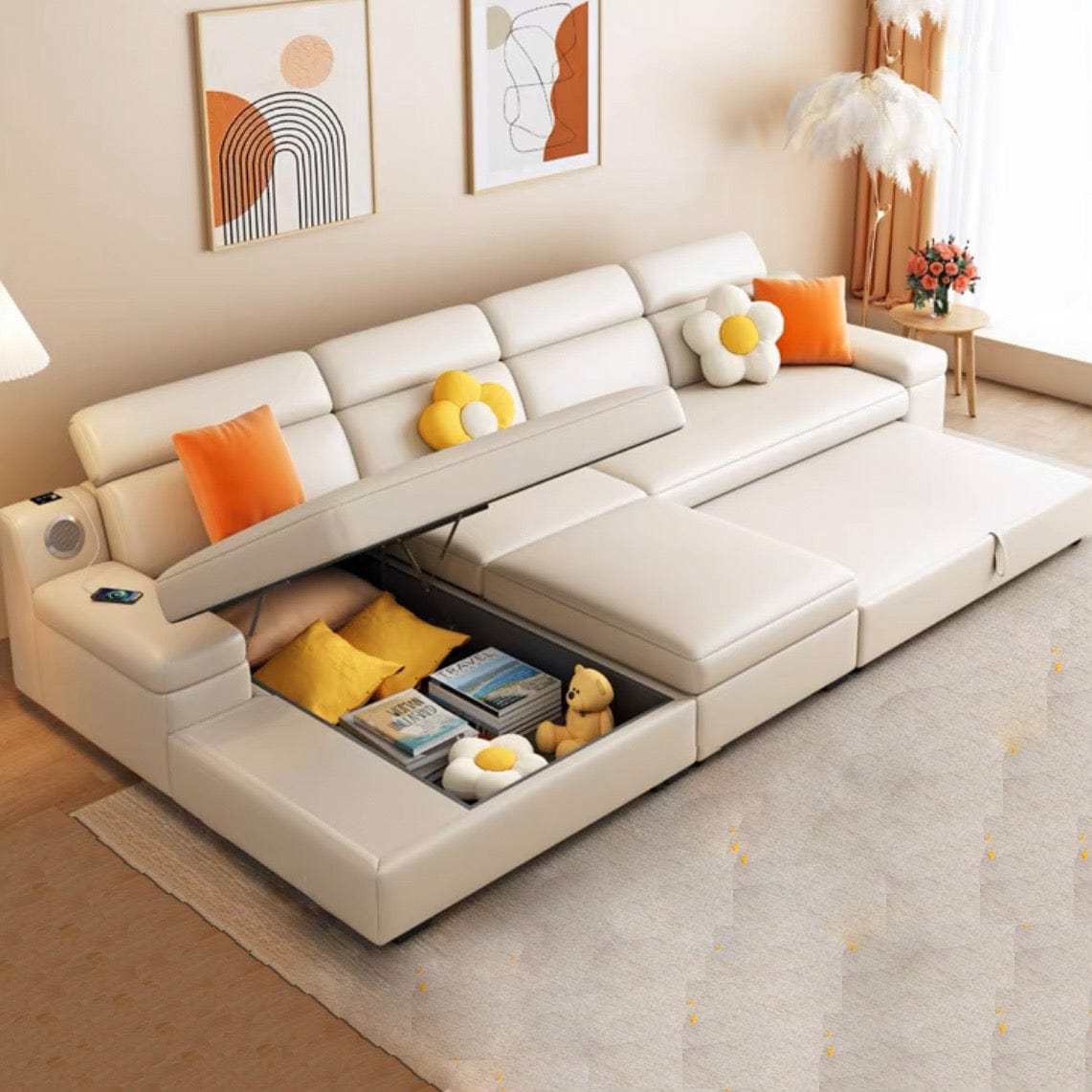 Home Atelier Water and Stain Repellent Leather-Aire / Length 170cm non L-shape Flor Sectional Sofa Bed