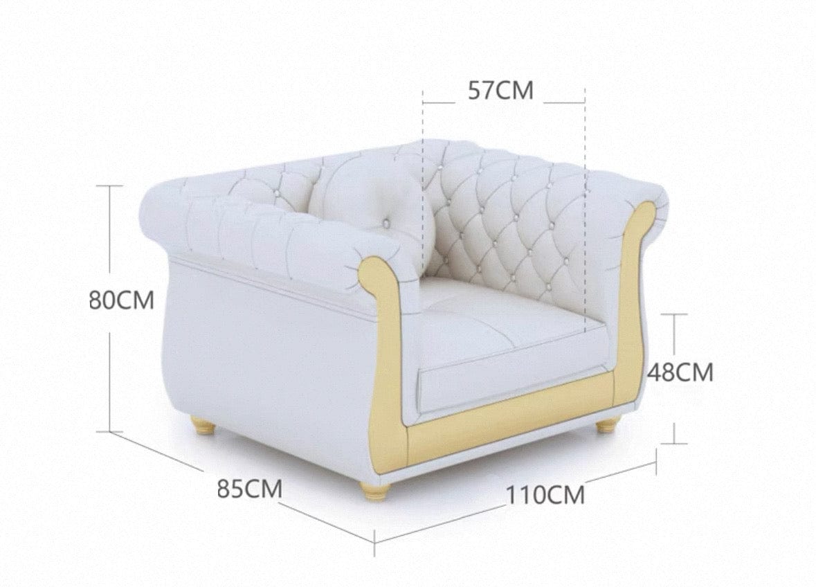 Home Atelier Water/Stain Repellent and Scratch Resistant Suede Fabric / 1 seater/ Length 110cm / Cream Raul Scratch Resistant Tufted Chesterfield Sofa