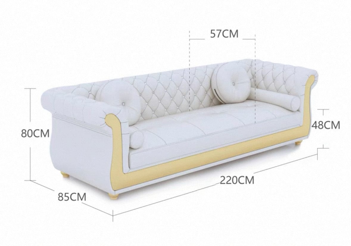 Home Atelier Water/Stain Repellent and Scratch Resistant Suede Fabric / 3 seater/ Length 220cm / Cream Raul Scratch Resistant Tufted Chesterfield Sofa