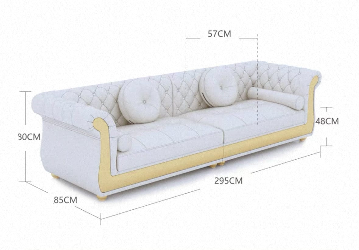 Home Atelier Water/Stain Repellent and Scratch Resistant Suede Fabric / 4 seater non L-shape/ Length 295cm non L-shape / Cream Raul Scratch Resistant Tufted Chesterfield Sofa