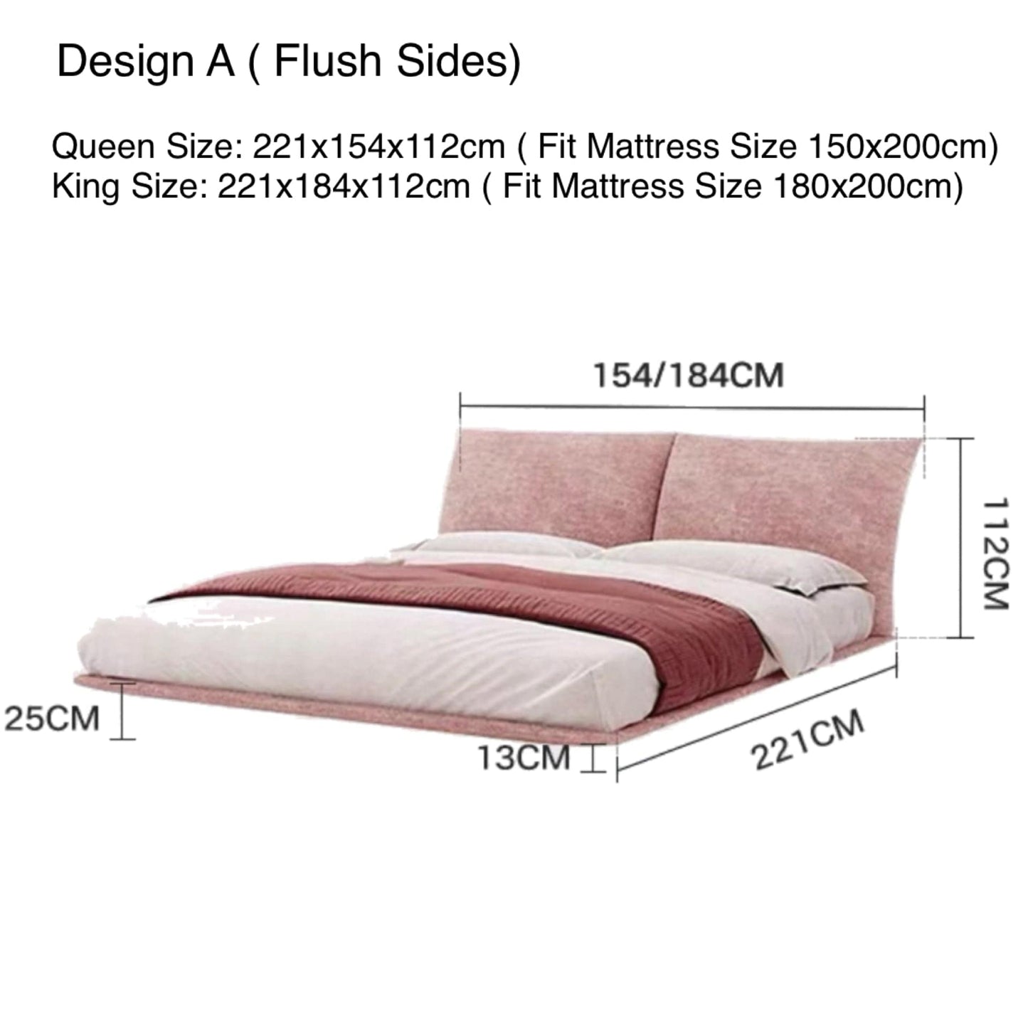 Home Atelier Water/Stain Repellent and Scratch Resistant Suede Fabric / Design A/ Flush Sides/ Queen Size / Cream Faye Scratch Resistant Floating Bed Frame with LED Base Lighting