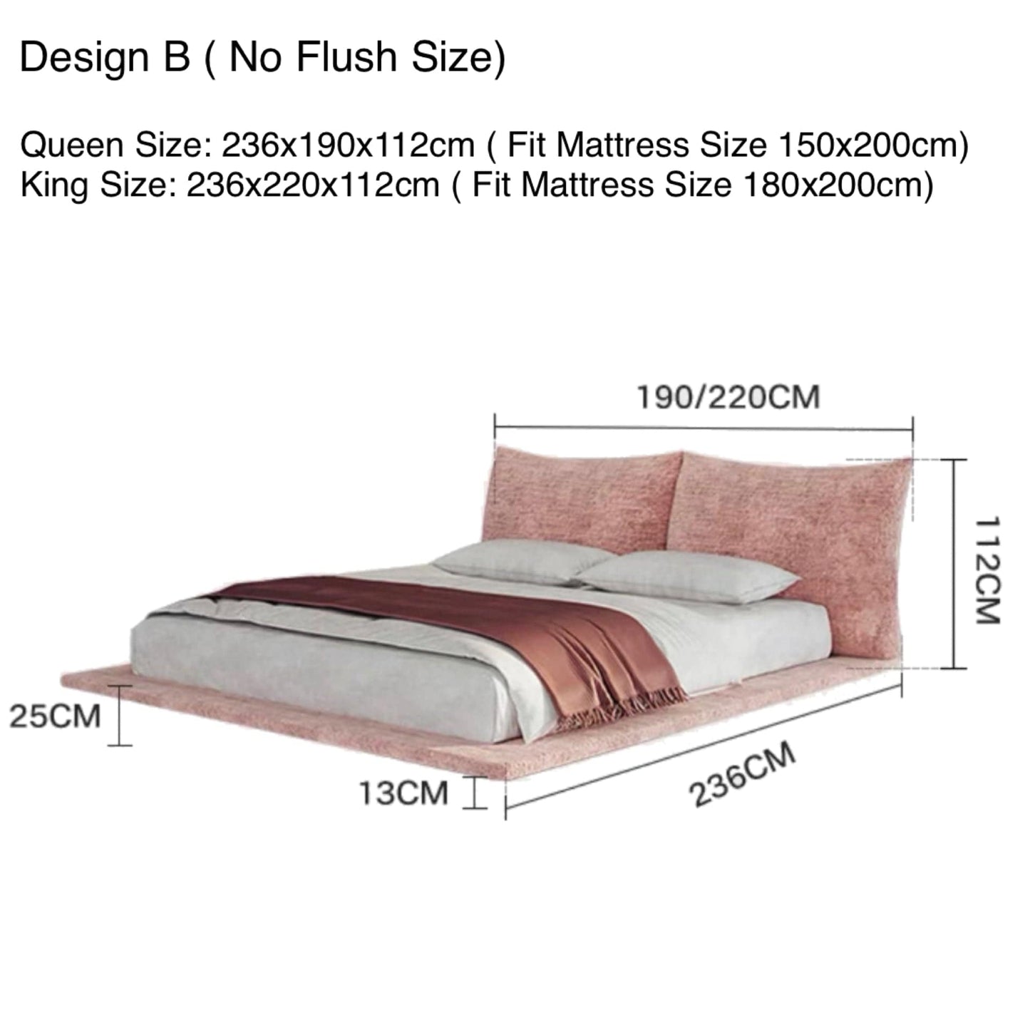 Home Atelier Water/Stain Repellent and Scratch Resistant Suede Fabric / Design B/ No Flush Sides/ Queen Size / Cream Faye Scratch Resistant Floating Bed Frame with LED Base Lighting
