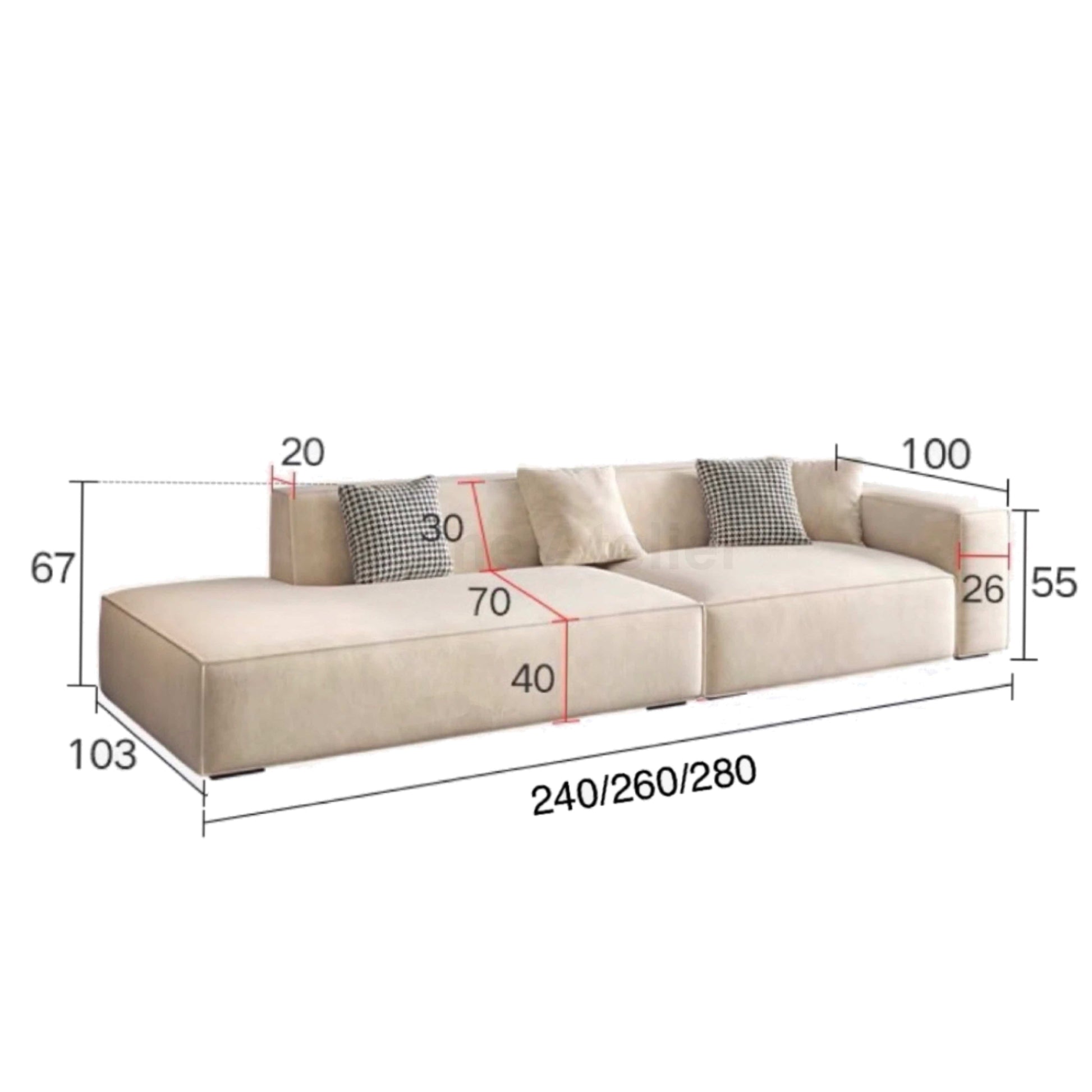 Home Atelier Water/Stain Repellent and Scratch Resistant Suede Fabric / Length 240cm Straight Row ( 2 modular units) / Cream Pisca Scratch Resistant Sectional Sofa