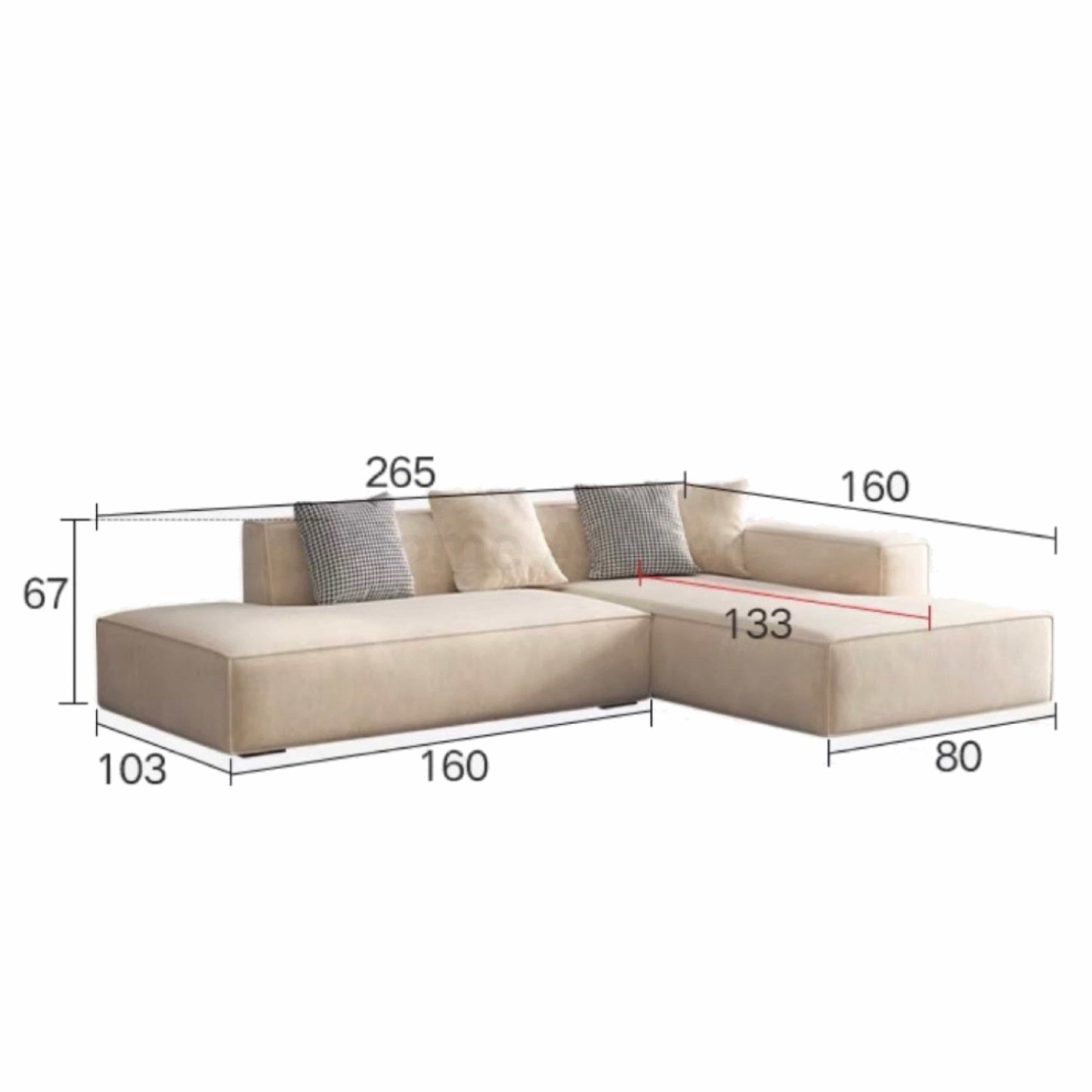 Home Atelier Water/Stain Repellent and Scratch Resistant Suede Fabric / Length 265cm L-shape ( 2 modular units) / Cream Pisca Scratch Resistant Sectional Sofa