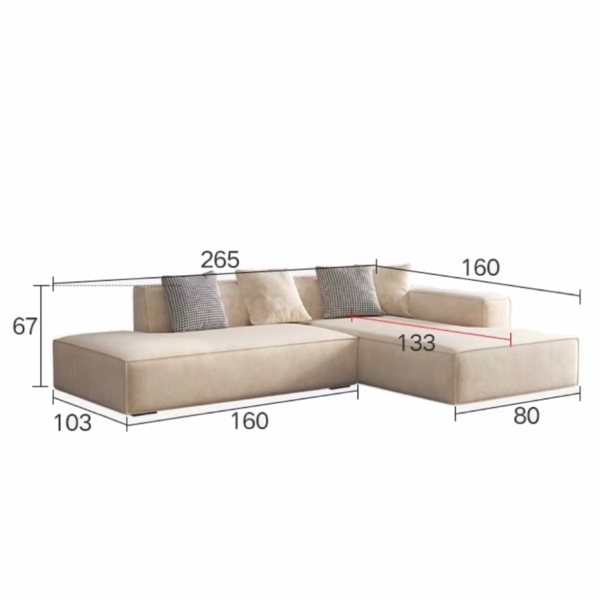 Home Atelier Water/Stain Repellent and Scratch Resistant Suede Fabric / Length 265cm L-shape ( 2 modular units) / Cream Pisca Scratch Resistant Sectional Sofa