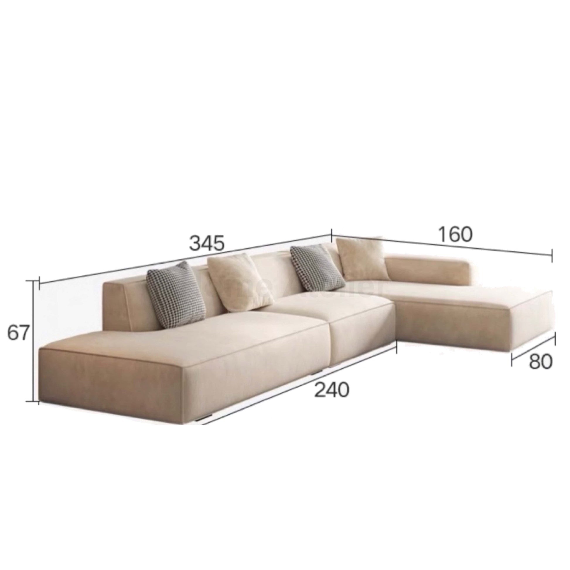 Home Atelier Water/Stain Repellent and Scratch Resistant Suede Fabric / Length 345cm L-shape ( 3 modular units) / Cream Pisca Scratch Resistant Sectional Sofa