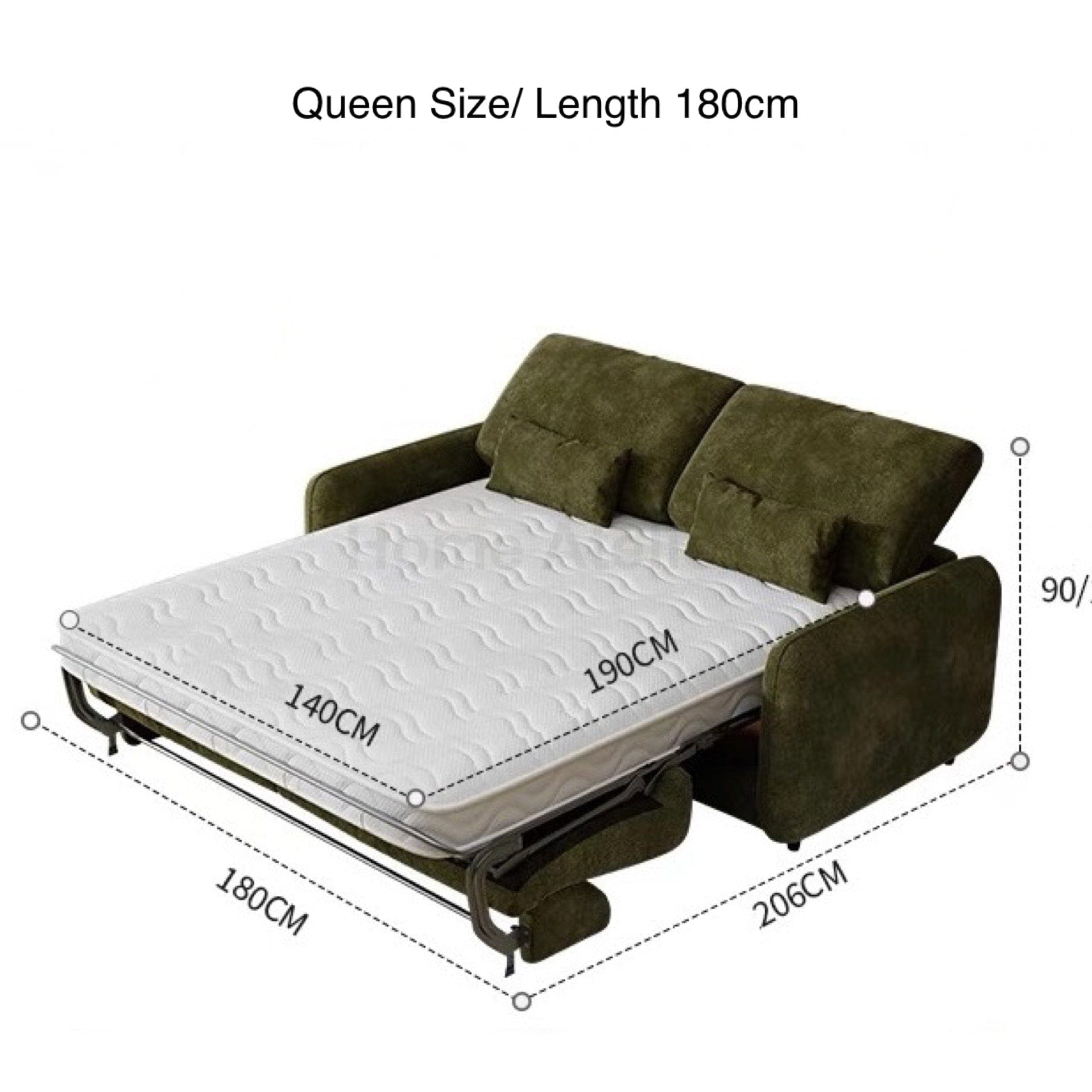 Home Atelier Water/Stain Repellent and Scratch Resistant Suede Fabric / Queen Size/ Length 180cm Sophia Foldable Sofa Bed with Mattress