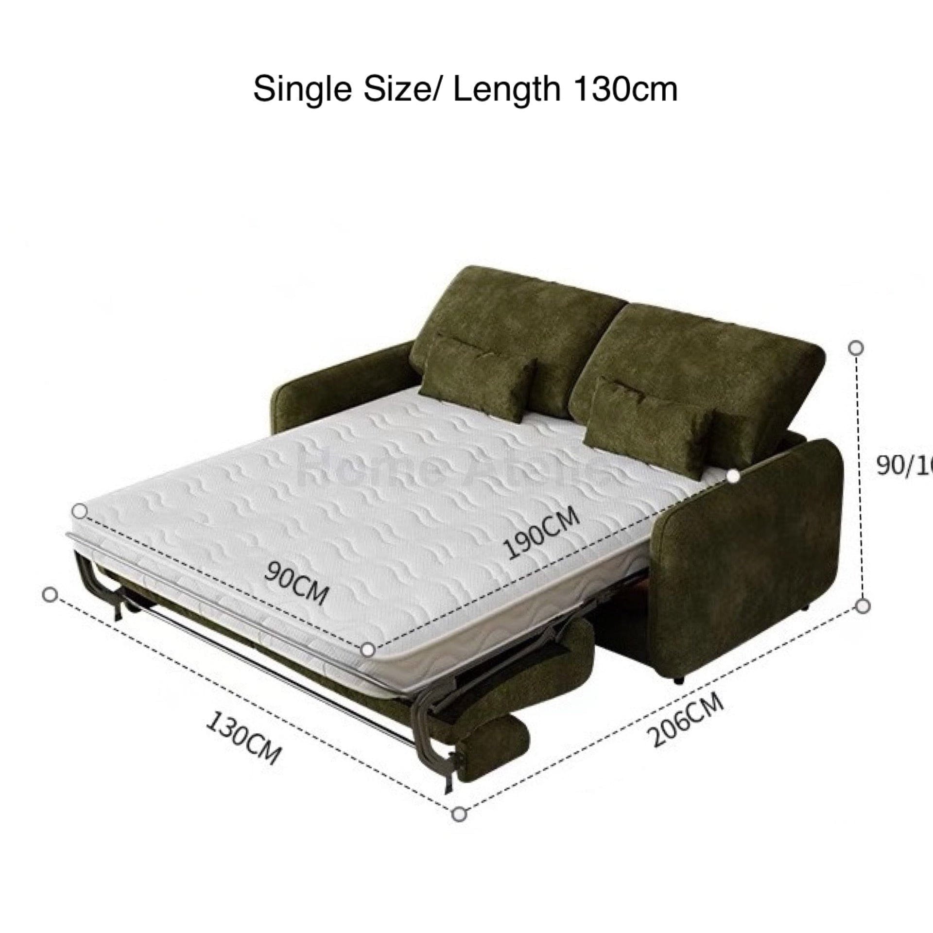 Home Atelier Water/Stain Repellent and Scratch Resistant Suede Fabric / Single Size/ Length 130cm Sophia Foldable Sofa Bed with Mattress
