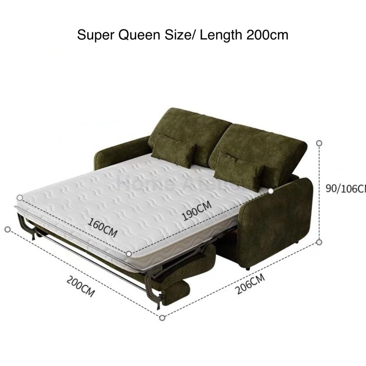 Home Atelier Water/Stain Repellent and Scratch Resistant Suede Fabric / Super Queen Size/ Length 200cm Sophia Foldable Sofa Bed with Mattress