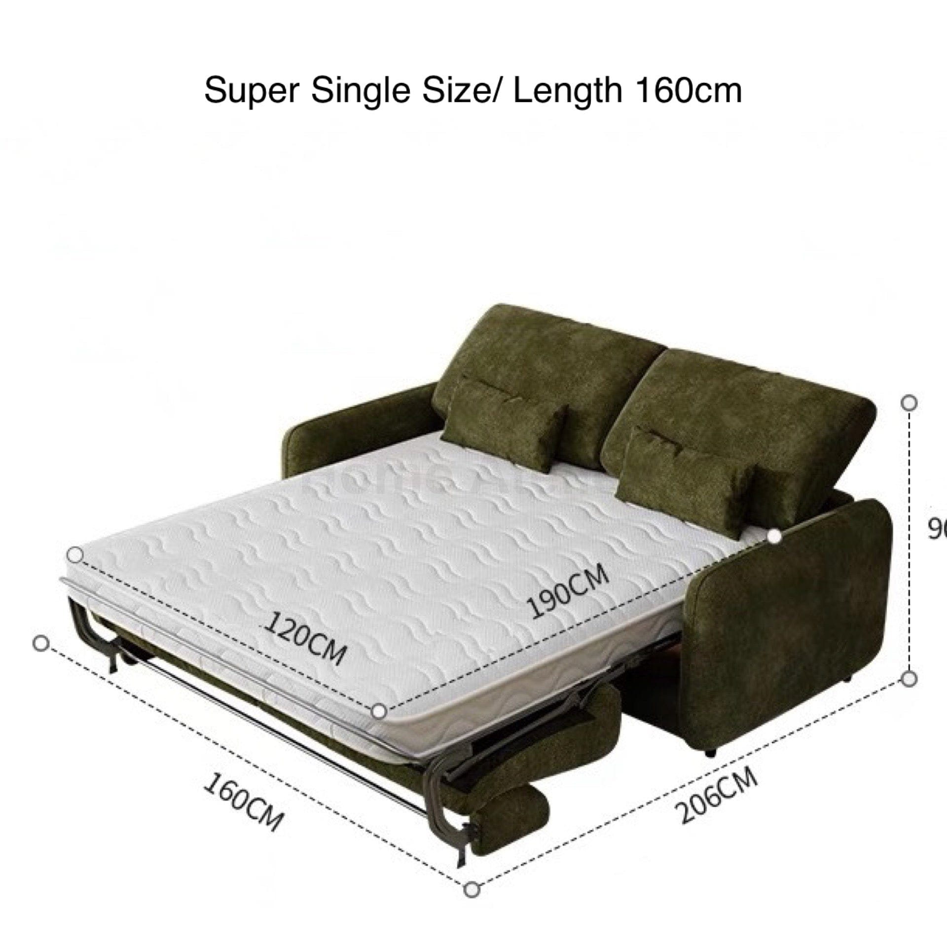 Home Atelier Water/Stain Repellent and Scratch Resistant Suede Fabric / Super Single Size/ Length 160cm Sophia Foldable Sofa Bed with Mattress
