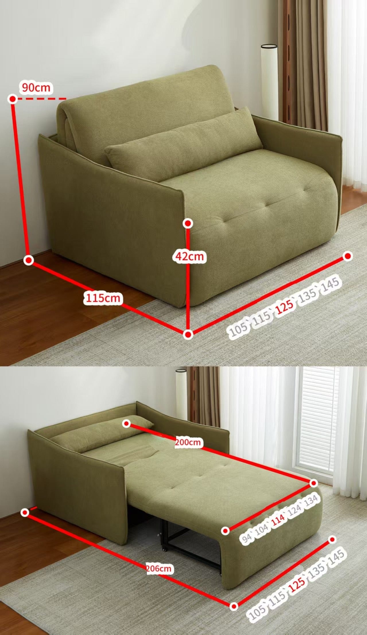Home Atelier Water/Stain Repellent and Scratch Resistant Suede Fabric / XS Single/ Length 105cm / Cream Paula Electric Sofa Bed