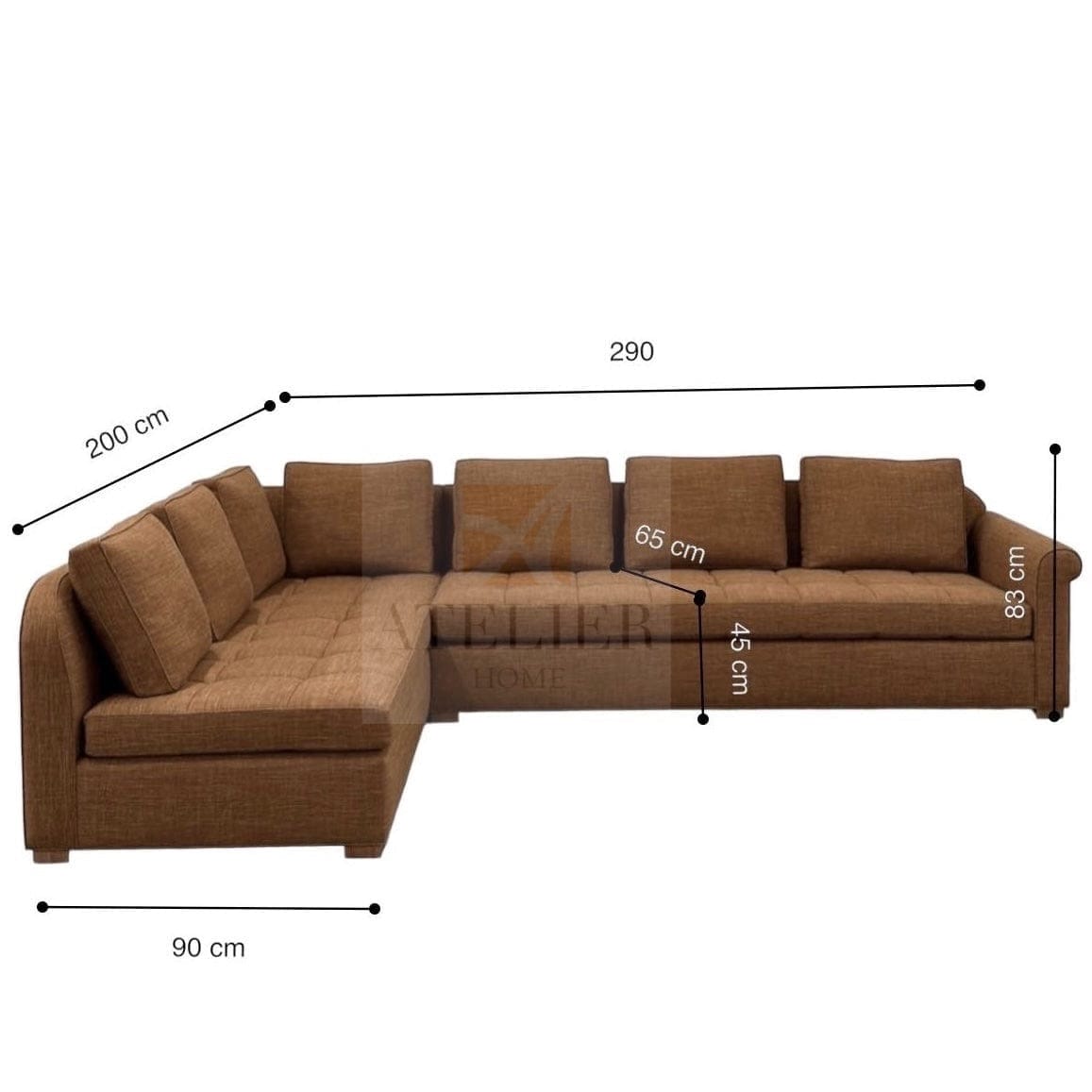 Home Atelier Xenon Sectional L-shape Sofa with Tufted Cushioning