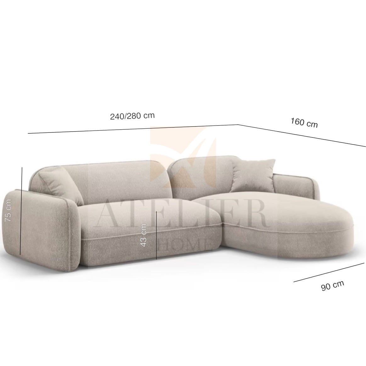 Home Atelier Yuri Scratch Resistant Sectional Curve Chaise Sofa