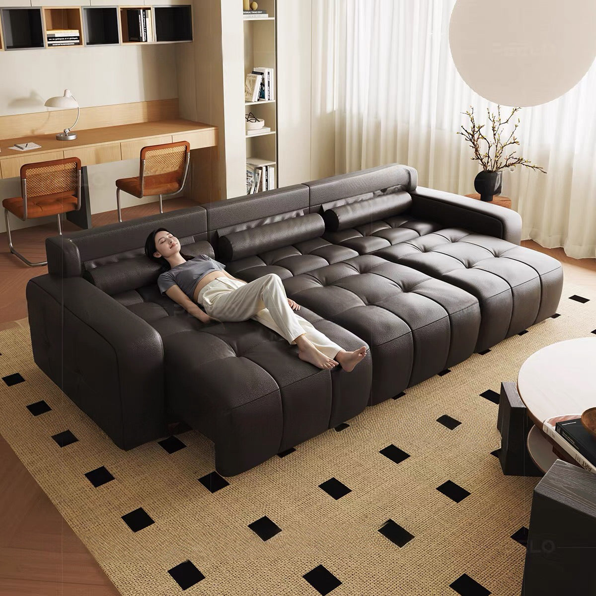 Kaven Genuine Leather Electric Extendable Sofa Bed