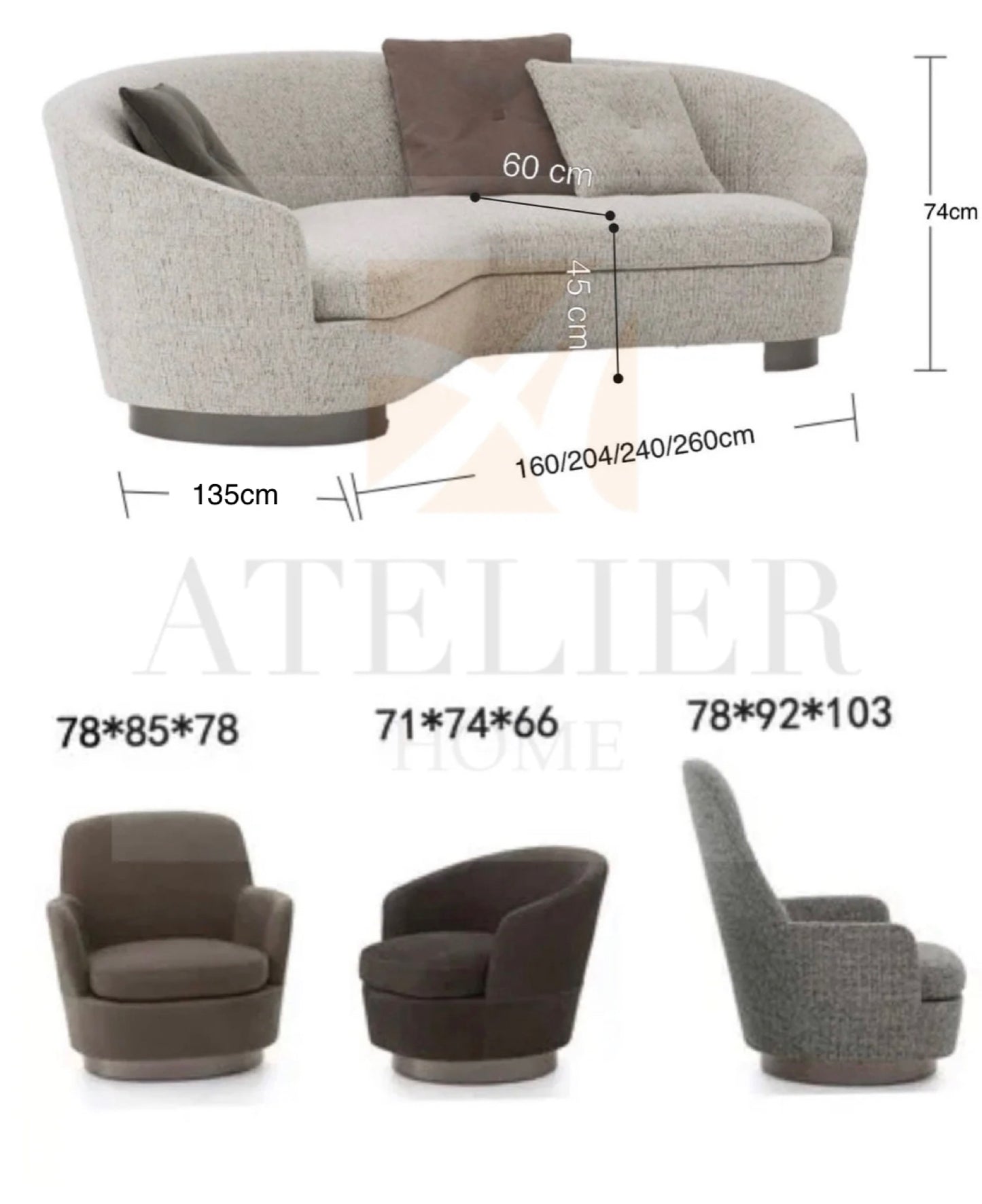 Darryl Performance Boucle Curve Sofa
