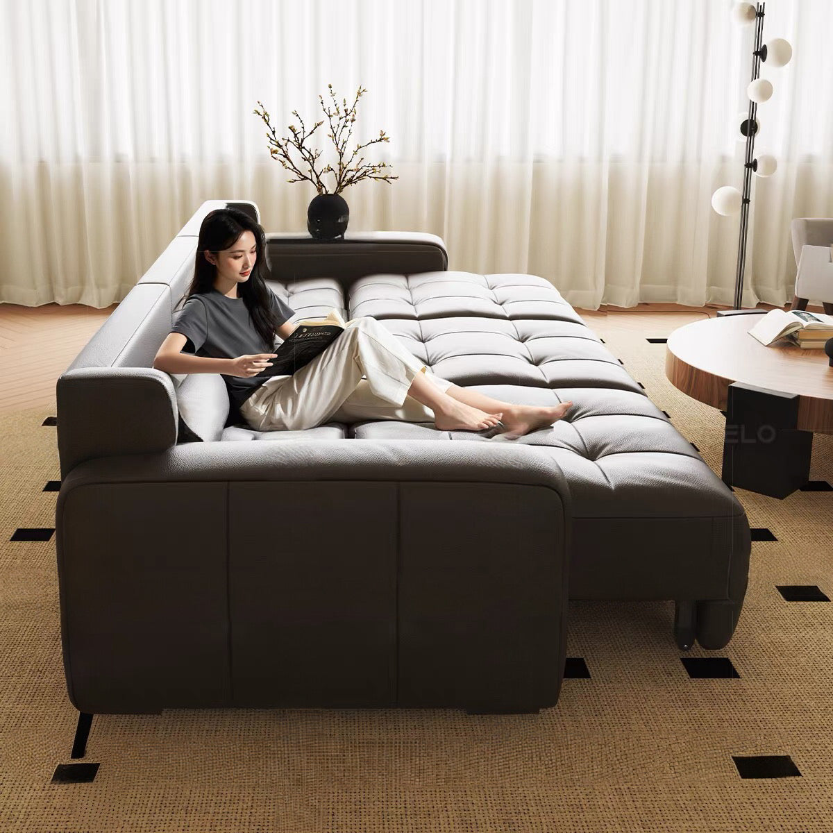 Kaven Genuine Leather Electric Extendable Sofa Bed