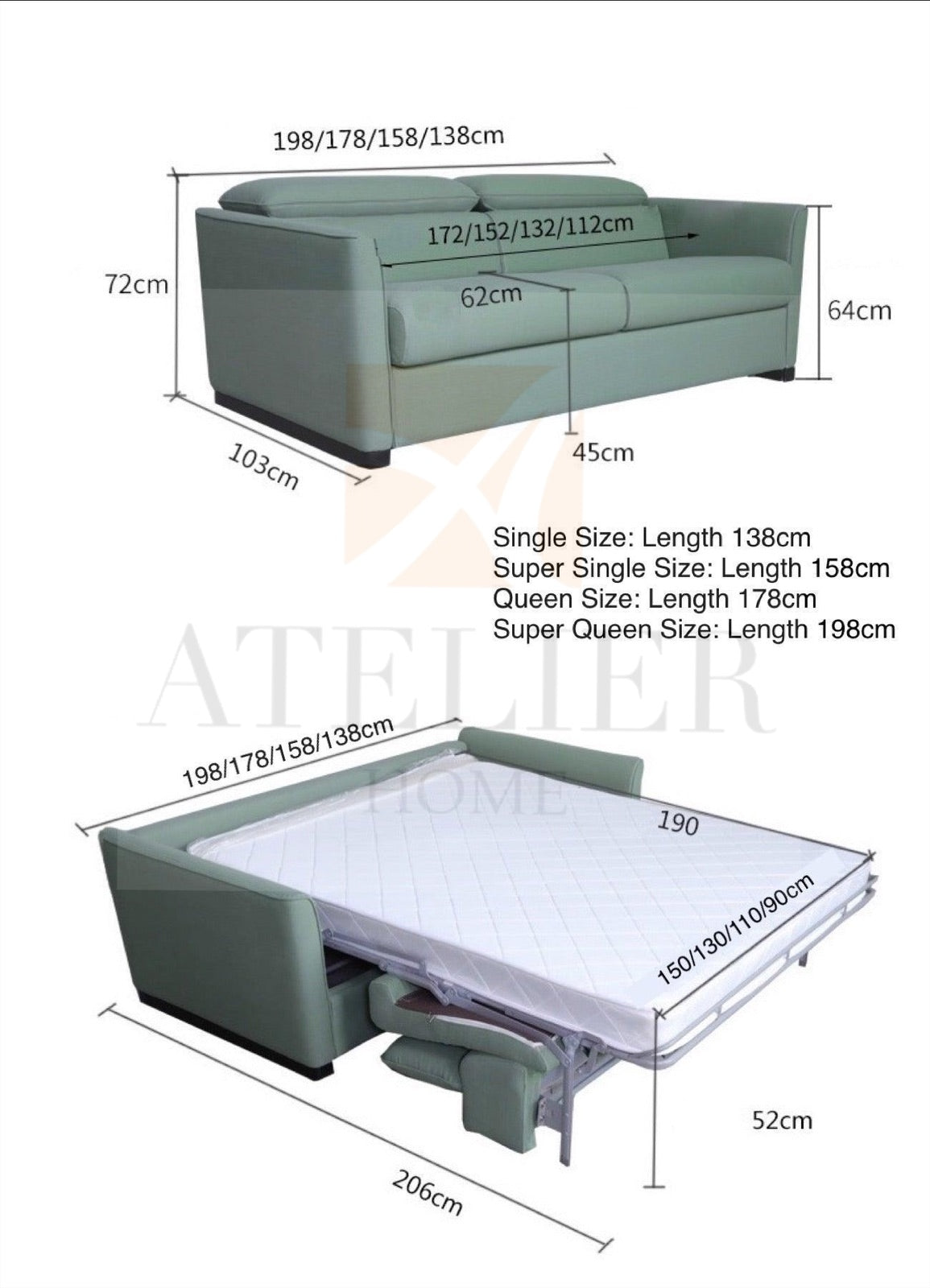 Anthonia Foldable Sofa Bed with Mattress