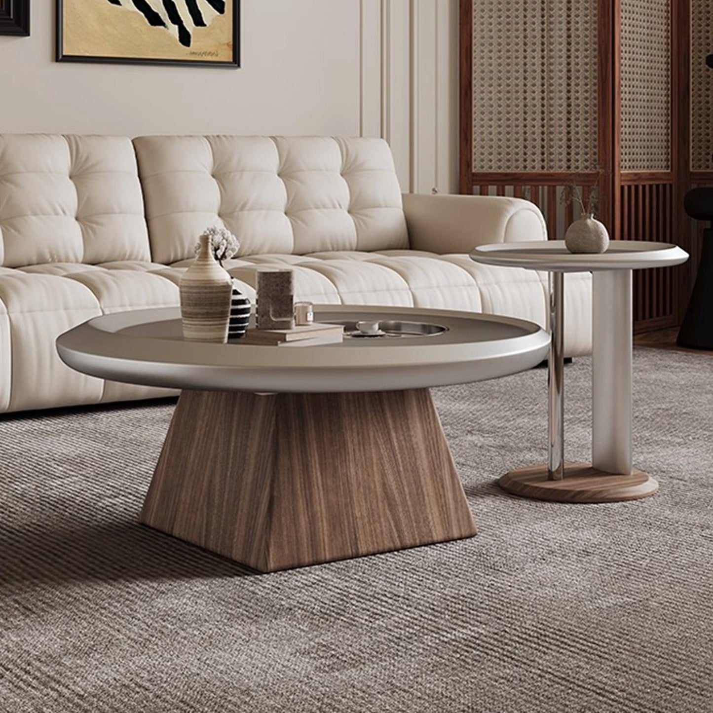 25Home Silver 35.4'' Mid-century Modern Round Coffee Table Set
