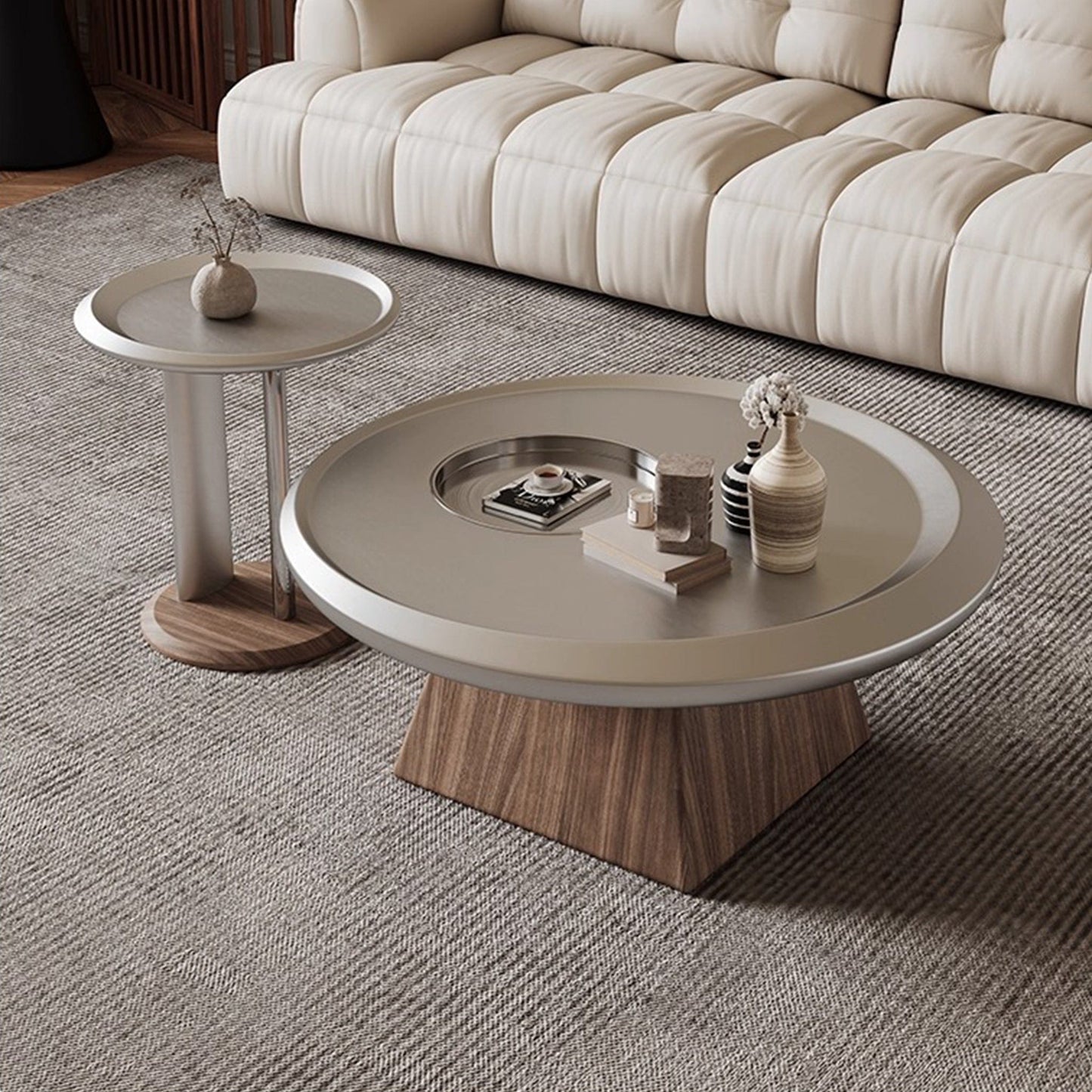 25Home Silver 35.4'' Mid-century Modern Round Coffee Table Set
