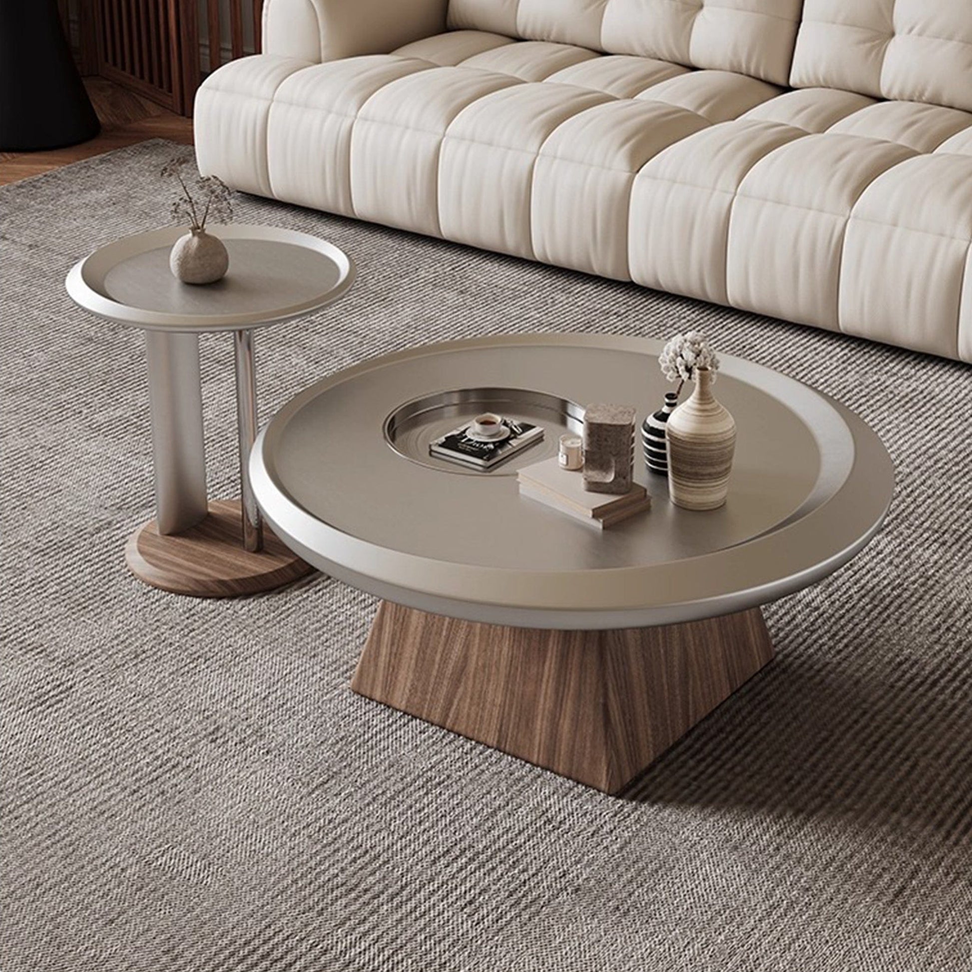 25Home Silver 35.4'' Mid-century Modern Round Coffee Table Set