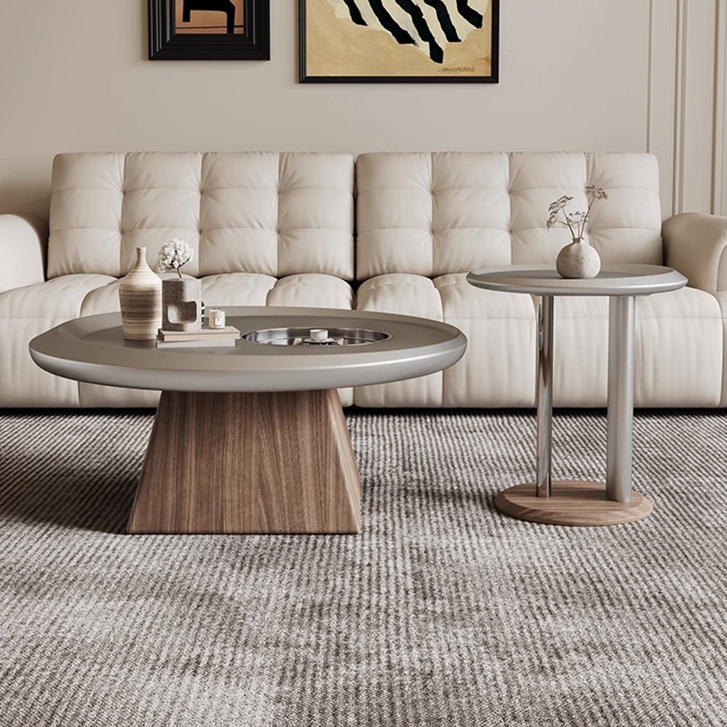 25Home Silver 35.4'' Mid-century Modern Round Coffee Table Set
