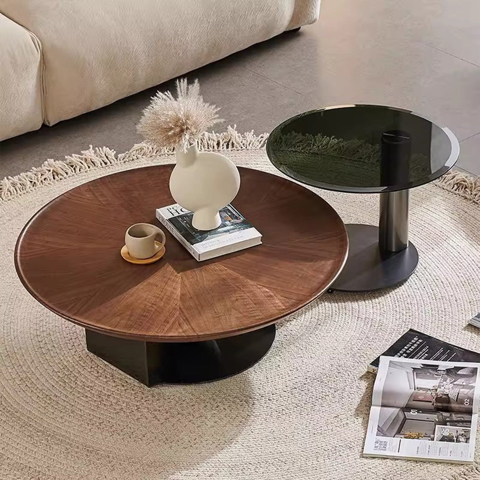 25Home Walnut 35.4'' Mid-century Modern Round Coffee Table