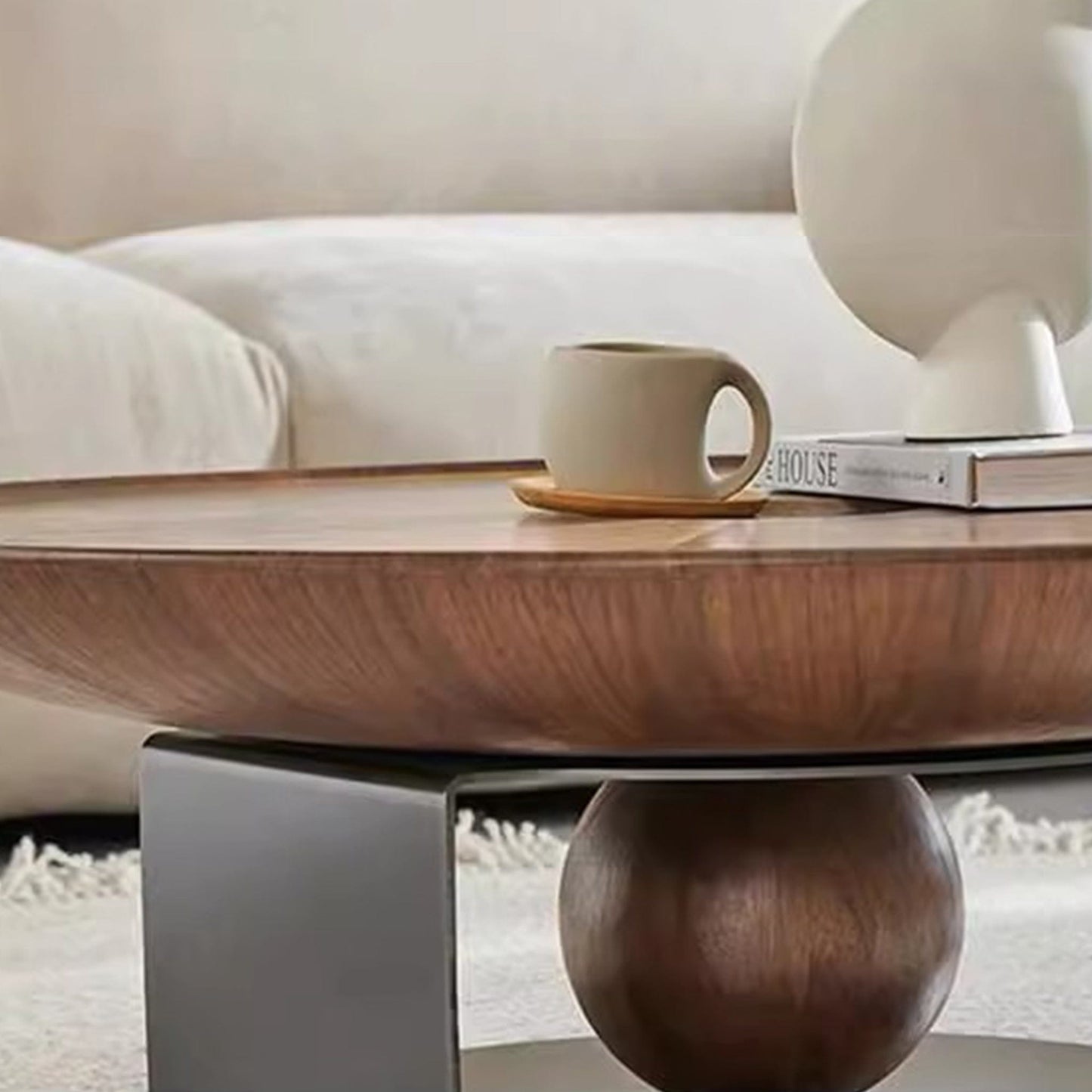 25Home Walnut 35.4'' Mid-century Modern Round Coffee Table